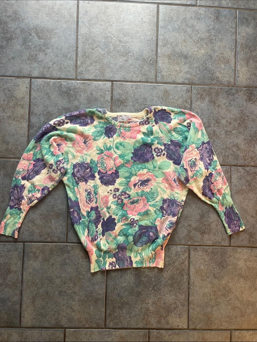 Vintage Floral Pastel Crewneck Sweater in Yellow, Pink & Purple